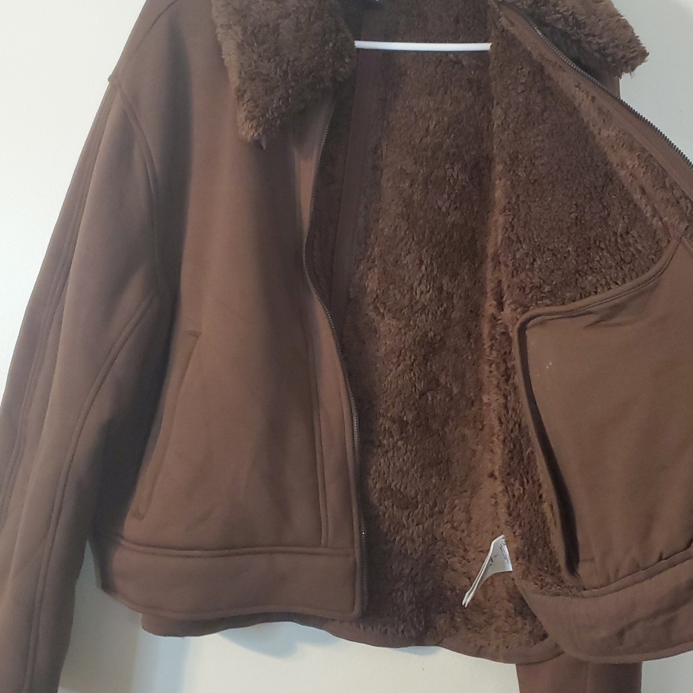 Athleta Westbound Jacket Size Large Sherpa Lined Bomber Coat Brown Heavy - Picture 12 of 16